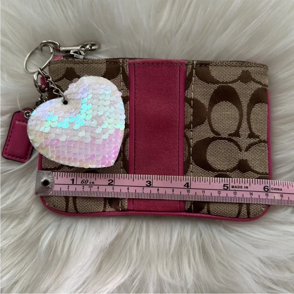 Coach Signature Pink Stripe Canvas Wristlet - Picture 6 of 9